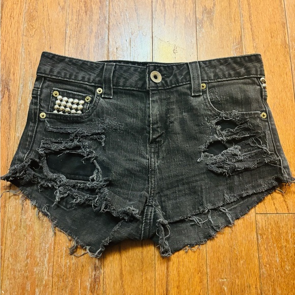 Dkny Pants - DKNY Vintage Black Distressed Denim Shorts with Studs EUC Size 2